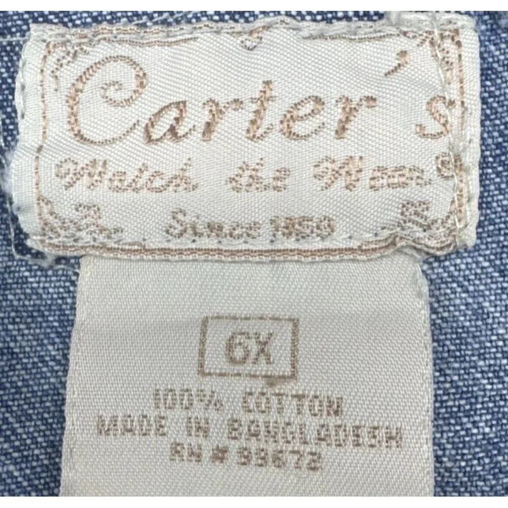 VTG Carters Watch The Wear Girls Blue Denim‎ Raw Hem Shortalls Overalls Sz 6X